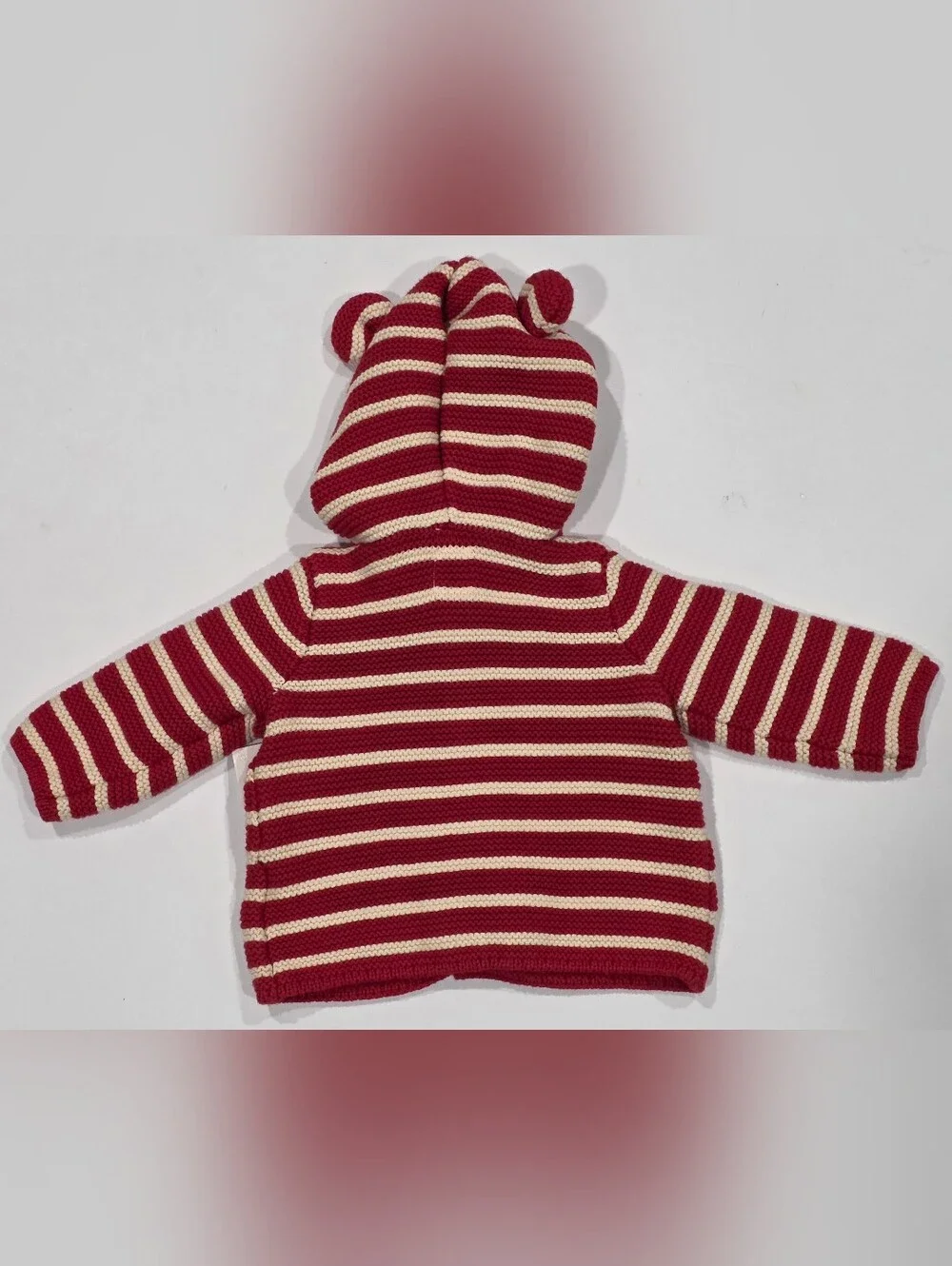 GAP Red and Cream Striped Baby Hooded Cardigan with Whale Pockets 0-3m